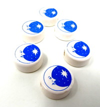 6 Celestial Ceramic Beads Disc Sun Moon Peru 3/4&quot; Horizontal 2mm Hole Blue - £7.90 GBP