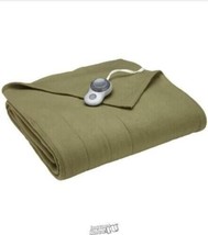 Sunbeam Heated Electric Blanket Quilted Fleece Twin Ivy Green 10 Heat Se... - $47.49