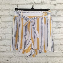 Rewind Shorts Womens Large White Yellow Striped Belted Tie Linen Blend H... - $15.99
