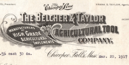 Chicopee Falls Massachusetts Belcher Taylor Agricultural Tool Billhead - £13.93 GBP