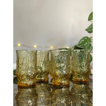 VTG Anchor Hocking Daisy Rain Flower Amber Glass Juice Glasses 4&quot;, Set of 4 - £23.77 GBP