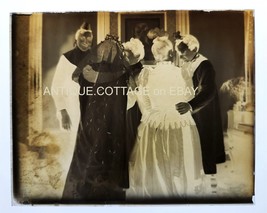 1895 Antique Grotesque Wedding Party Photo Glass Negative Costume - £53.49 GBP