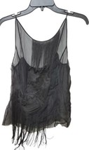 NWT 90&#39;s Vtg Women Alberta Ferretti Black Satin Fringe Top Made Italy Fringe - $249.99