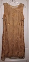 Belle Badgley Mischka Sz.8 Dress Golden Beige Mesh Applique Sequin Knee Length  - £29.35 GBP