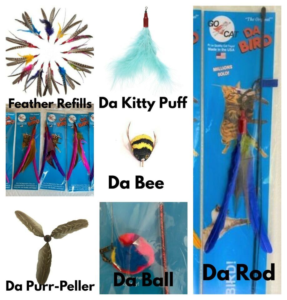 GO CAT FEATHER &amp; ROD TOY INTERACTIVE CATNIP TOYS REFILLS ASSORTED COLORS - $7.99+