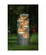 Outdoor Water Fountain  Garden Patio Tiered Bowls LED Light Zen Decor Pu... - £223.00 GBP