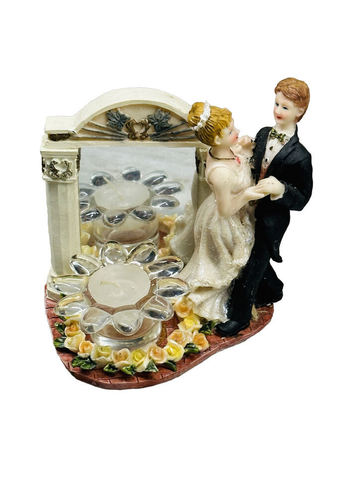 Ceramic WEDDED COUPLE Dancing Candle Holder 5 Inches Tall-Candle Included - $30.20