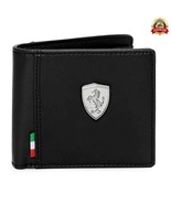 NEW Scuderia Ferrari SF Metal Logo Bifold Genuine Leather Men Wallet Black - $32.90