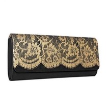 Avon Brand Clutch ~ Black/Gold ~ Satin Interior ~ Dressy Handbag ~ Purse - $22.44