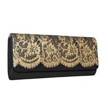 Avon Brand Clutch ~ Black/Gold ~ Satin Interior ~ Dressy Handbag ~ Purse - £17.67 GBP