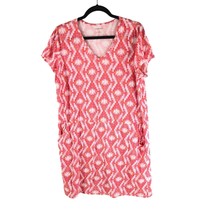 Kim Rogers Shift Dress Pockets V Neck Short Sleeve Geometric Pink L - $9.74