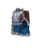 VTG Ceramic Christmas Tree Village House Metallic Glaze Green Blue Ornament - £10.22 GBP