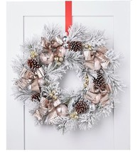 Holiday Lane Shimmer and Light Pine Needle Wreath with Plastic Balls &amp; P... - £51.52 GBP