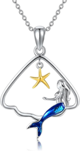 Mother Day Gift for Mom Wife Women, Sterling Silver Shell Mermaid Necklace Cute  - £29.64 GBP