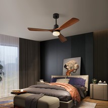 Chriari Ceiling Fans With Lights, 3 Wood Fan Blades, 52&quot; Black Modern Ceiling - £153.35 GBP