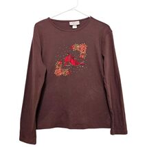 Vtg M&amp;C Sportswear Cardinal Embroidered Top Brown Grandmacore Coquette L... - $18.99