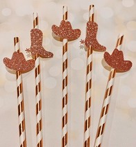 Rose Gold Rodeo Straws, Rose Gold Cowboy Straws, Rose Gold Cowboy Birthd... - $9.41