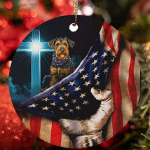 Cute Airedale Terrier Dog Patriotic Flag USA Christmas Ornament Gift Tre... - $15.79