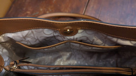 CALVIN KLEIN Brown CK Logo Signature Women Sachel Bag Dual Handles EUC - $48.37
