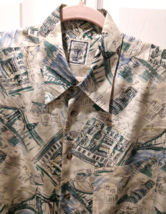 Roundtree &amp; Yorke 100% Silk Men Med Shirt Short Sleeve Button Up Italian Scenery - £6.88 GBP