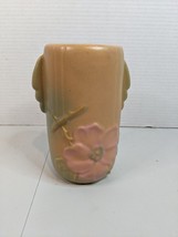 Vintage Weller Ceramic Vase Peach Dogwood Flower Marked 6.75&quot;High Handles - £29.20 GBP