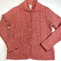 LL Bean Chunky Cable Knit Cardigan Large Red/Pink Wool Blend Button Up S... - £21.38 GBP