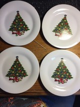 Set of 4 pc Sea Gull CHRISTMAS TREE Salad Desert Plates Angel Top Gold B... - $17.97