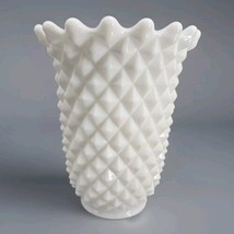 Vintage Imperial Glass Vase 5 1/4&#39;&#39; Tall White Milk Glass Diamond Point MCM Mint - $14.50