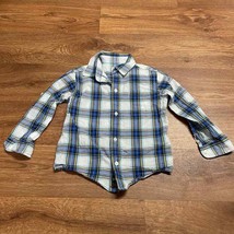 Janie &amp; Jack Blue White Plaid Long Sleeve Button Up Shirt Toddler Boys Size 3 - £18.82 GBP