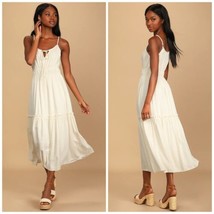 NWT Lulu&#39;s Rejoice Cream Subtle Dot Patter. Tiered Sleeveless Maxi Dress... - £52.38 GBP