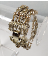 Vintage Signed Star 5 Strand Gray Pearl Beads Chains Rare 6 1/2 Bracelet - $33.58 CAD