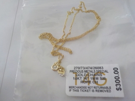 14k Yellow Gold Necklace, 16&quot; Light Rope Chain (1mm) NWT - £133.71 GBP