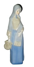 Vintage Girl With Bag Sack Porcelain Figurine Hand Painted Collectible 8.2&quot; Tall - £14.45 GBP