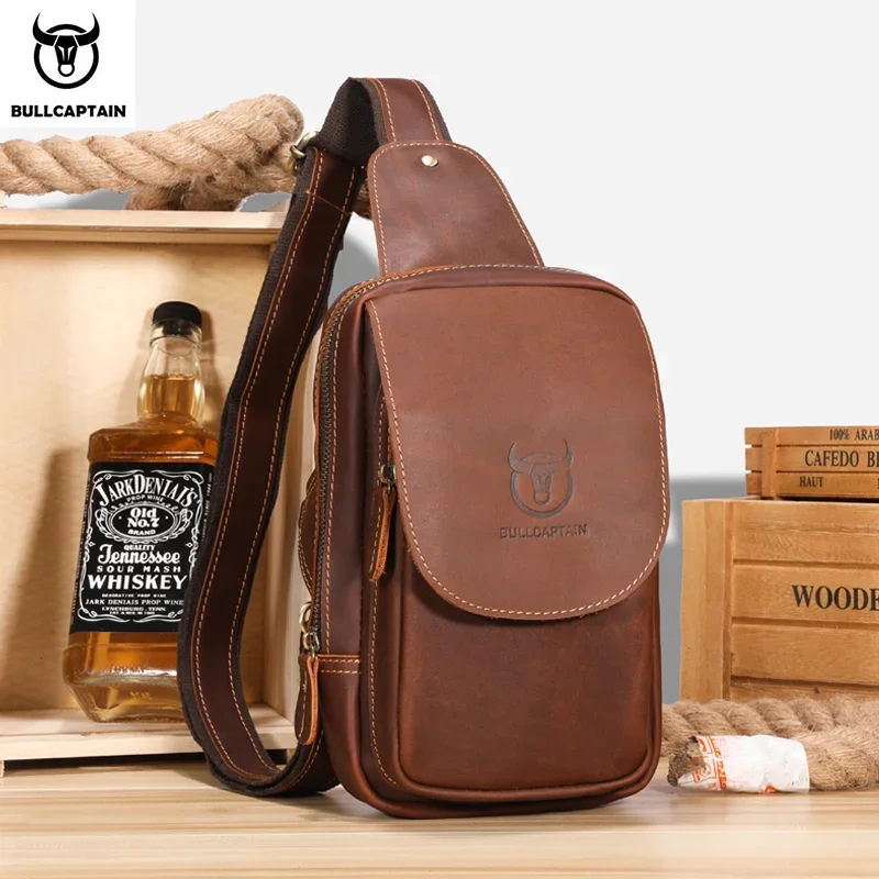  men s crossbody bags crazy horse leather chest bag s leather crossbody bages retro men thumb200