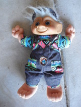 Cute Ace Novelty Cloth and Plastic Troll Boy in Jean Outfit  Doll 12&quot; Tall - £14.90 GBP
