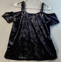 Rock &amp; Republic Blouse Top Womens Small Black Velvet Polyester Short Sleeve EUC - £16.15 GBP