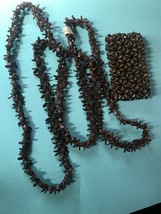 Vintage Demi Long Dark Brown Star Seed Necklace &amp; Wide Stretch Bracelet – neckla - £15.51 GBP