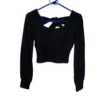 B.O.G. Band Of The Free Black Ribbed Crop Knit Shirt Long Sleeves Women Size Xs - £31.47 GBP