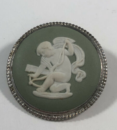 Primary image for Green Wedgwood Cameo Brooch Sterling Silver Pin JW