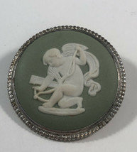 Green Wedgwood Cameo Brooch Sterling Silver Pin JW - £51.39 GBP