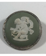 Green Wedgwood Cameo Brooch Sterling Silver Pin JW - £50.29 GBP