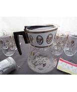 Vintage Ice Tea Set 12 Glasses David Douglas Mid Century Gold Flower Pat... - $80.08 CAD