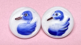 2 Vintage Blue Fluffy Birds  Milk Glass Buttons 1/2 inch - $9.41