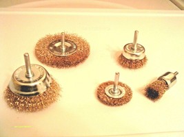 5 pc Set Wire Brush Drill Attachments Wheel Cups Deburr Rust removal BBQ... - $21.46