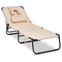 Beach Chaise Lounge Chair with Face Hole and Removable Pillow-Beige - Co... - £110.83 GBP
