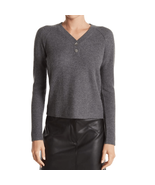 GRIFFEN Cashmere Ribbed Knit Cashmere Raglan Henley Sweater Top, Gray, L... - €110,55 EUR