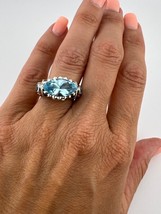 Unique East West Set Blue Topaz Sterling Silver Ring, Size 5.75, 6.78g - $45.00