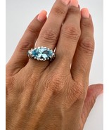 Unique East West Set Blue Topaz Sterling Silver Ring, Size 5.75, 6.78g - $45.00
