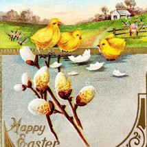 Happy Easter 1909 Greeting Postcard Embossed Chicks Farm Scene PCBG6D - $29.99