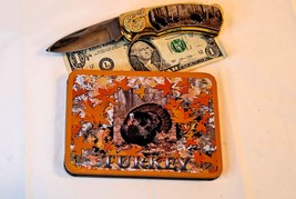 Drop Point folding Pocket Knife w/ Wild Turkey scene handle - 3&quot; blade - £18.14 GBP